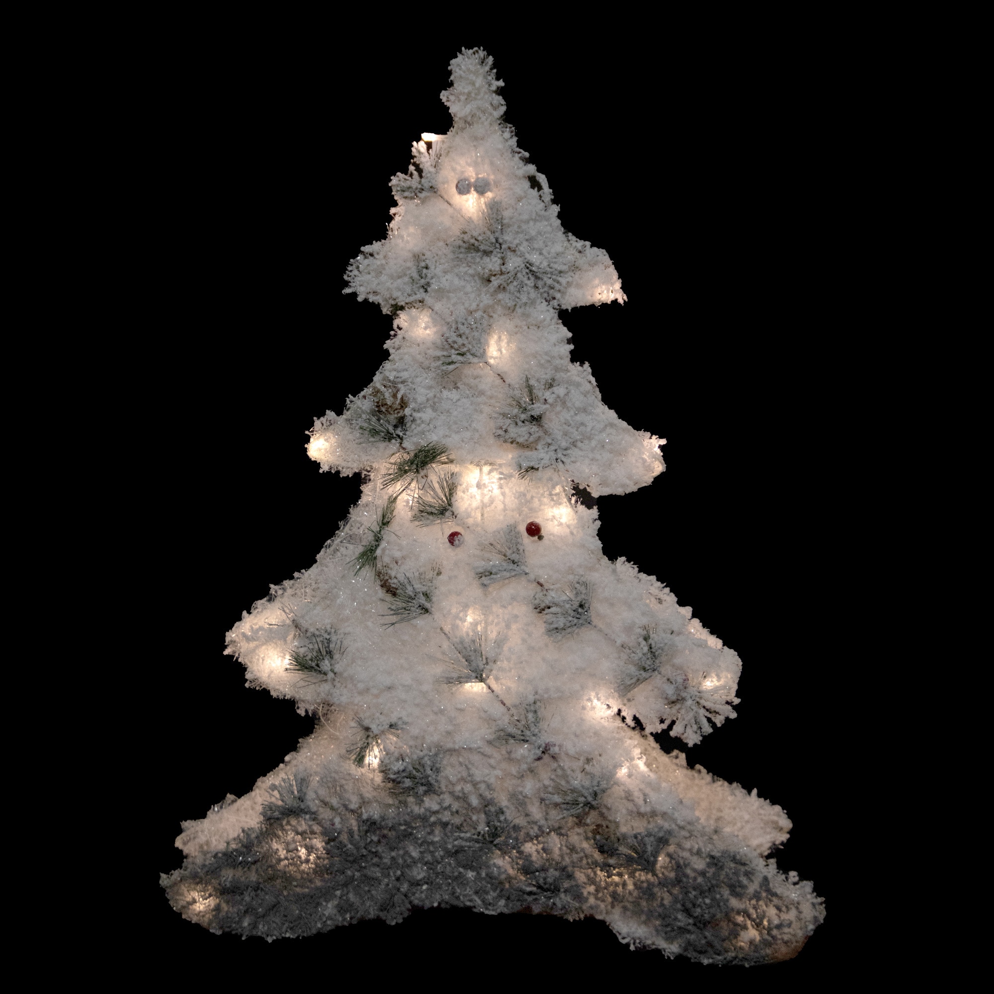 27.5" LED Lighted 2-D Tinsel & Pine Christmas Tree Decoration with Warm White Lights